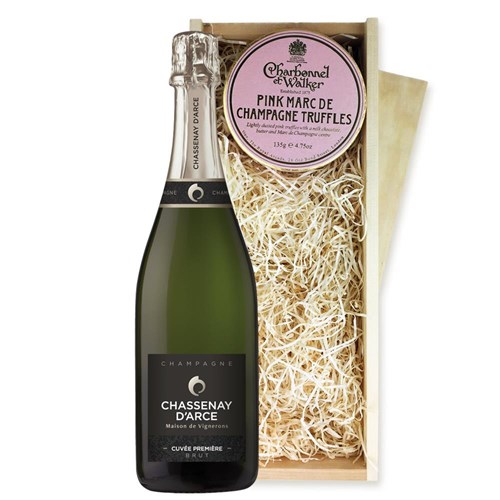 Chassenay d'Arce Cuvee Premiere Brut Champagne 75cl And Pink Marc de Charbonnel Chocolates Box